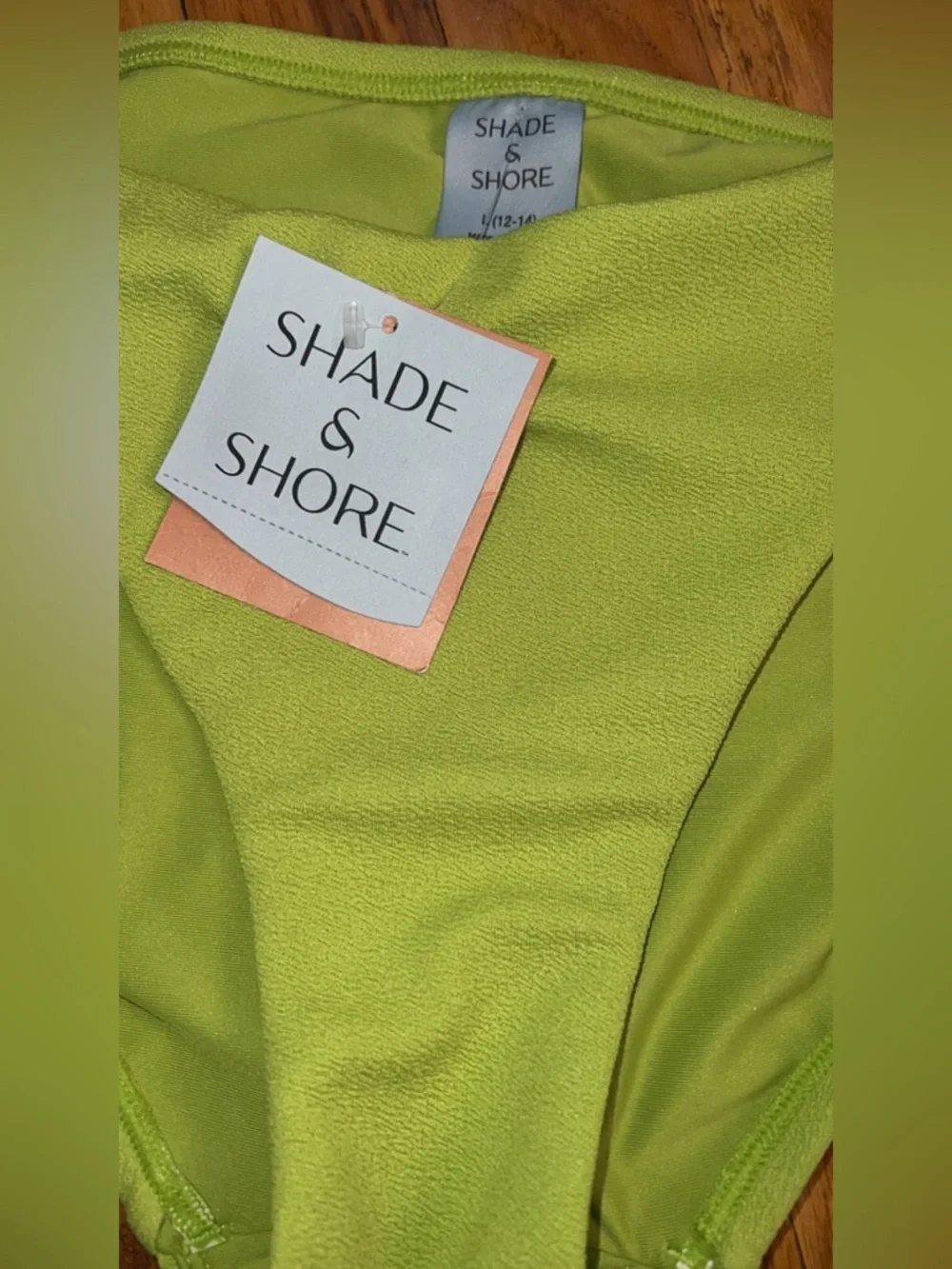 Shade & Shore Green Tie-Side Bikini Bottom w/ Pearl Detail NWT Size L (12-14)